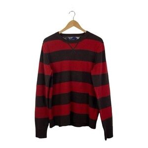 Tommy Hilfiger Mens Retro Brown & Red Lambswool Pullover Crew Neck Sweater US L
